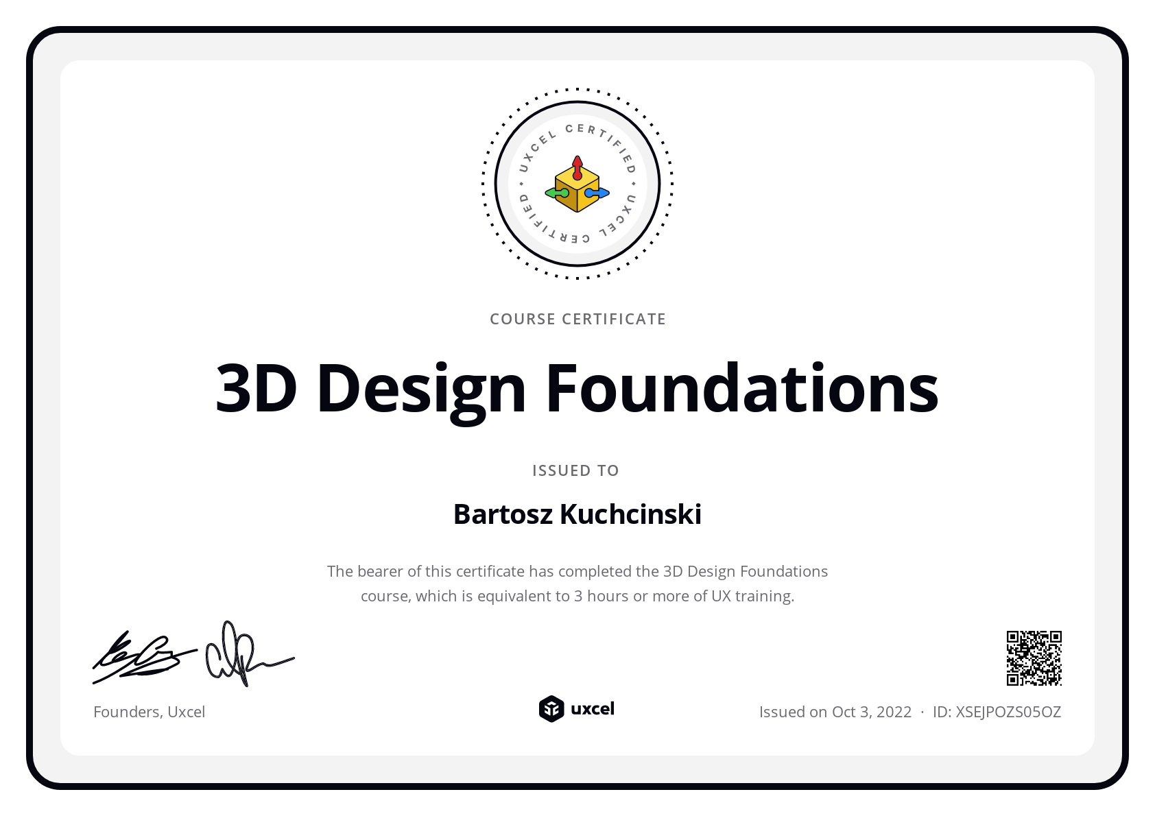 Bartosz Kuchcinski's certificate